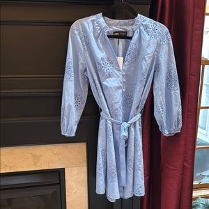 ZARA Sky Blue Floral eyelet dress sz M